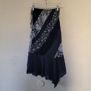 Womens Asymetrical Velvet Mix Media Skirt Size Small Bohemian Witchy Whimsygoth